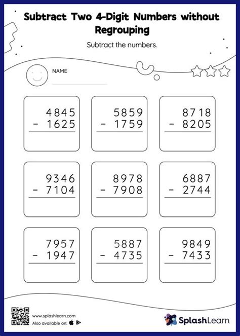 4 Digit Subtraction Without Regrouping Worksheet Learn and Solve