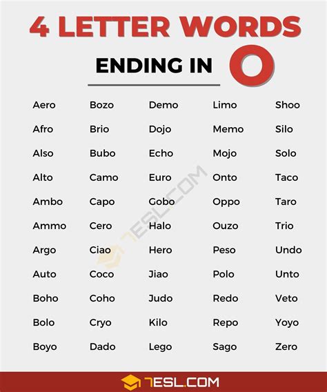 4 Letter Words That End In O