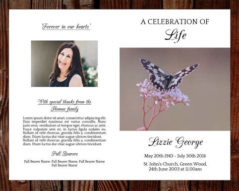 4 Page Butterfly Funeral Program Template Funeral Templates