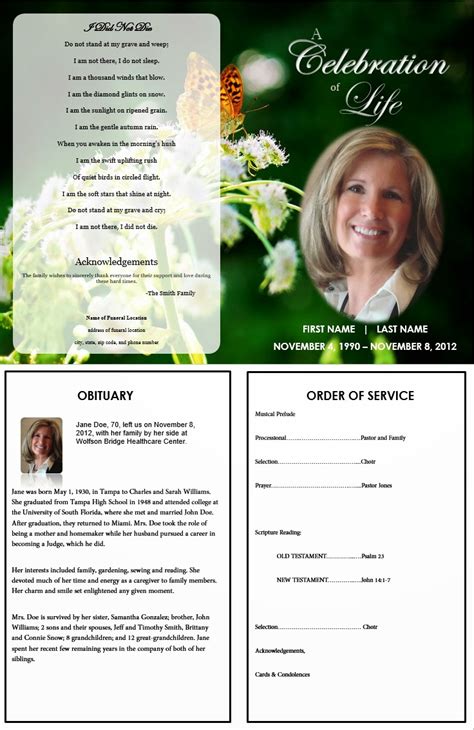 4 Page Funeral Program Template Free