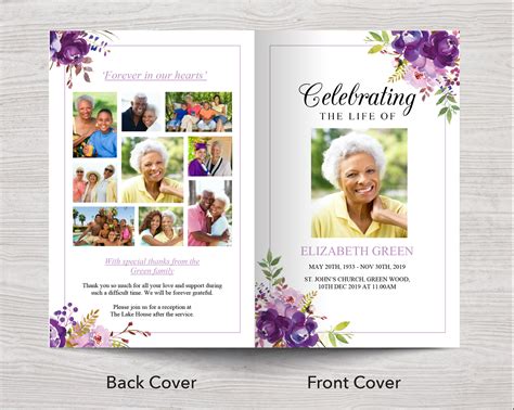 4 Page Peonies Corners Funeral Program Template Funeral program template, Funeral programs