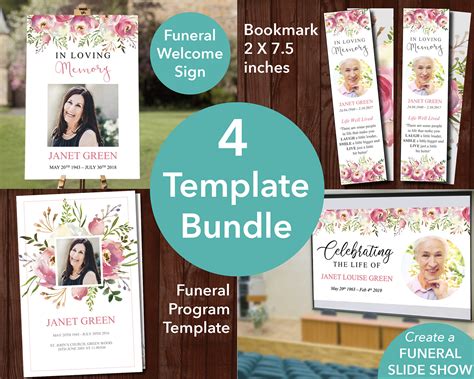 4 Page Spring Burst Funeral Program Template Funeral Templates