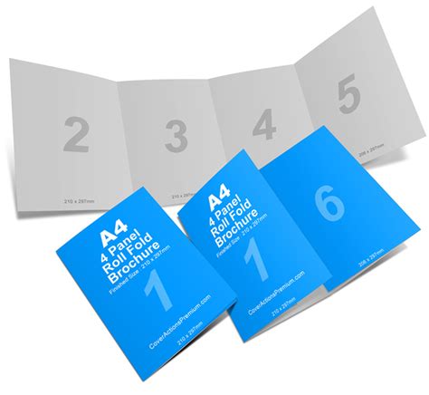 4 Panel A4 Roll Fold Brochure Mockup Cover Actions Premium Mockup