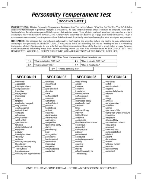 4 Personality Types Test Printable