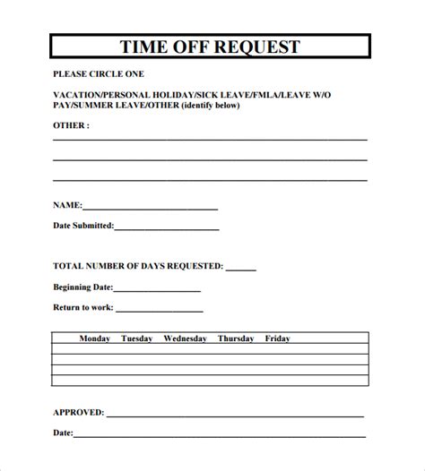4 Time Off Request form Template SampleTemplatess SampleTemplatess