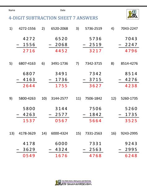 4 Digit Subtraction Worksheets Math Salamanders Grade 4 Subtraction Worksheet - Grade 4 Subtraction Worksheet