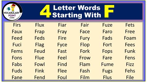 4 Letter Words Starting With F And Ending Four Letter Words Beginning With F - Four Letter Words Beginning With F