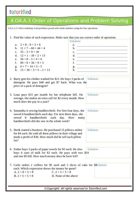 4 Oa A 3 Worksheets Common Core Math Multistep Equation Worksheet - Multistep Equation Worksheet