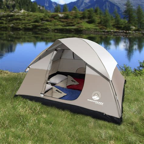 4 person tent walmart. Product details. This ginormous Ozark Trail 20-Person 4-Room Cabin Tent can be used as a home away from home, accommodating lots of gear and furniture, including up to 6 airbeds. Camp with confidence in this weather-resistant with wind stable designed tent. Full of amenities, this tent truly is an oasis in the woods. 