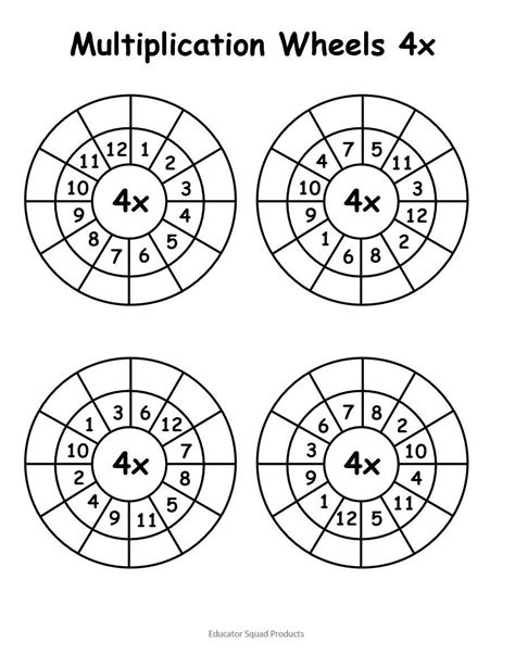 4 Times Table Multiplication Wheels Worksheet Pack Twinkl Times 4 Worksheet - Times 4 Worksheet