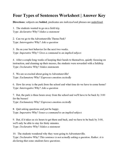 4 types of sentences worksheet with answers.  By using these worksheets, students Sentence types...