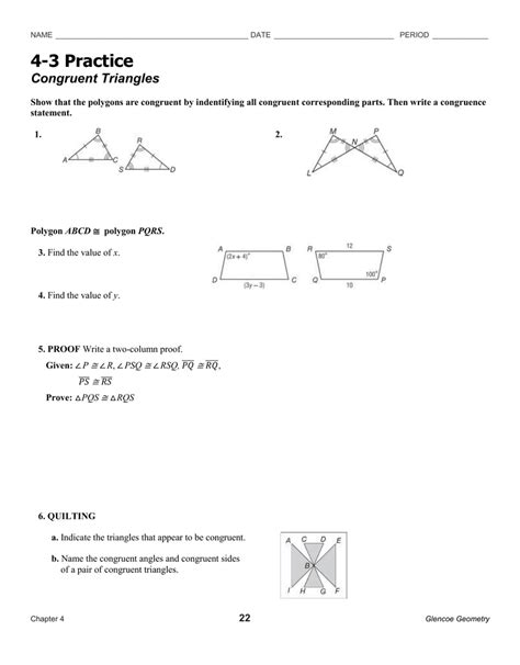 Full Download 4 3 Practice Congruent Triangles Answers 