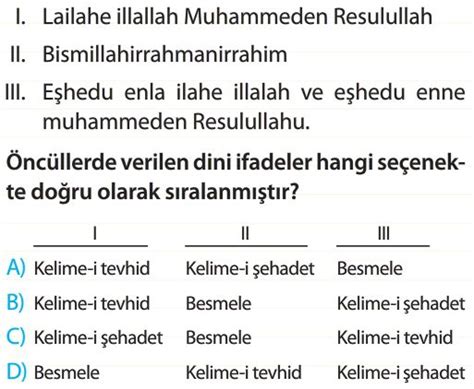 4. Sınıf Din Kültürü Günlük Hayattaki Dini İfadeler Test . 