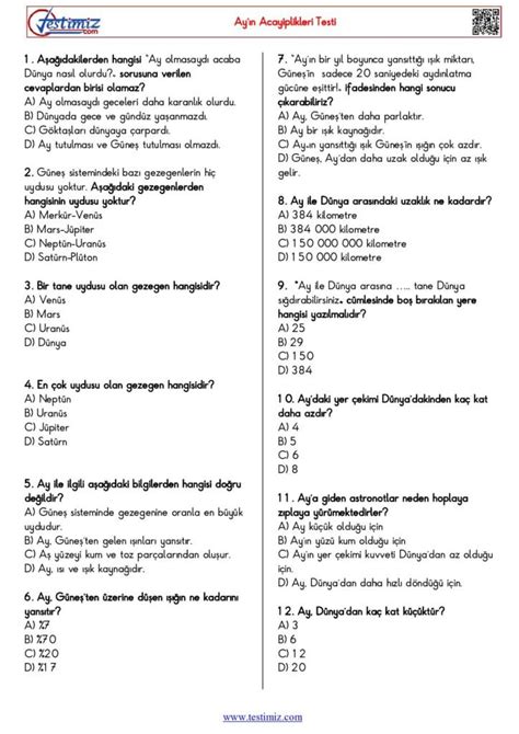 4. Sınıf Türkçe Ay’ın Acayiplikleri Metin ve Test Çalışması. 