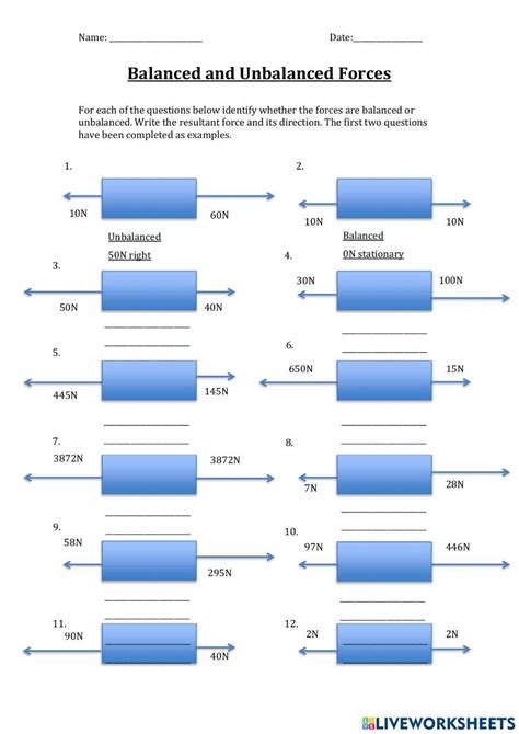4.2 Balanced and Unbalanced Forces worksheet Live Worksheets