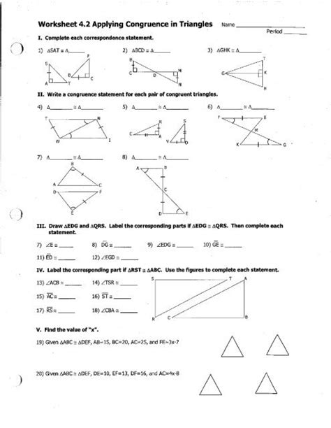 4.2 Worksheet Applying Congruence In Triangles