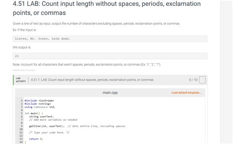 4.51 LAB: Count input length without spaces, periods, Chegg.com