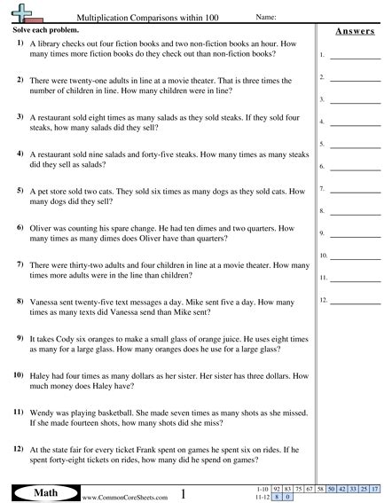 4.oa.2 Worksheets Free CommonCoreSheets