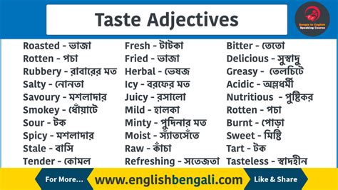 40 Adjectives to describe tastes - Adjective - English To Bengali