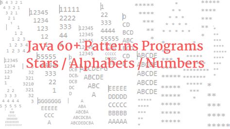 40 Pattern Programs in Java Number, Star, Alphabet Patterns