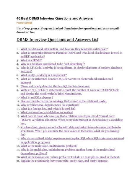 40 best dbms interview questions and answers