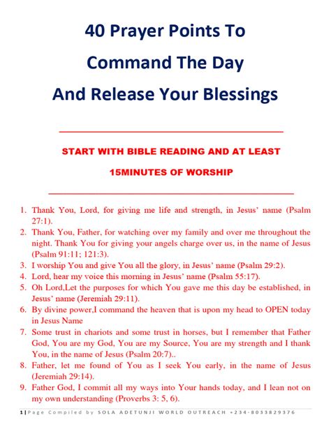 40 prayer points.  This document contains 40 prayer points to command the day and releas...