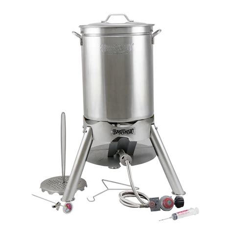 32-qt Stainless Steel Turkey Fryer Kit . Bayou Classic 32-qt Stainless Turkey Fryer pot is specifically designed to fry a whole 18-lb turkey in as little as 45 minutes. Also includes a perforated basket, making this a multi-purpose stockpot to boil, steam, and brew.. 