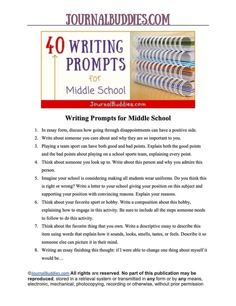 40 Wonderful Middle School Writing Prompts Journal Buddies Writing Practice For Middle School - Writing Practice For Middle School