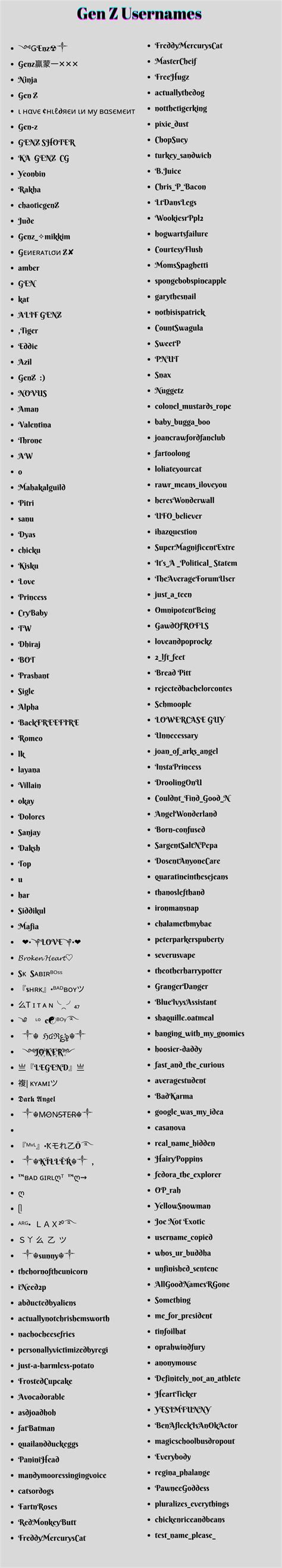 400+ Gen Z Usernames Ideas and Suggestions - worthstart.com