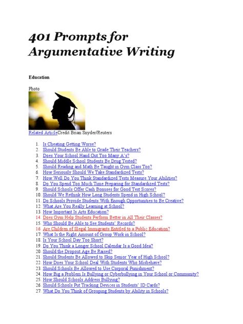 401 Prompts For Argumentative Writing The New York Argumentative Writing Lesson Plans - Argumentative Writing Lesson Plans
