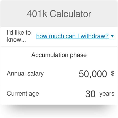 401k contribution paycheck calculator. The 401k calculator provided in this article is user-friendly and intuitive. Simply input your age, annual salary, current 401k balance, monthly contribution amount, employer contribution percentage, retirement age, and expected interest rate. The calculator will then generate a projection of your 401k balance at retirement, along with a visual ... 