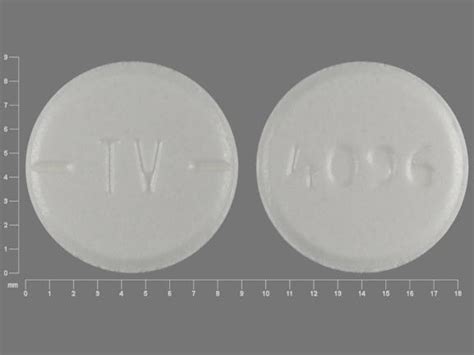 Pill with imprint TV 4096 is White, Round and has been identified as Baclofen 10 mg. It is supplied by Teva Pharmaceuticals USA. Baclofen is used in the treatment of Chronic Spasticity; Cerebral Spasticity; Muscle Spasm; Spasticity; Spinal Spasticity and belongs to the drug class skeletal muscle relaxants . 