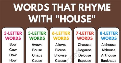 415 Cool Examples Of Words That Rhyme With Rhyming Word Of House - Rhyming Word Of House