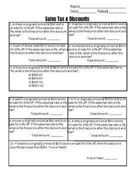 42 Sales Tax And Discount Worksheet Answers Worksheet Database