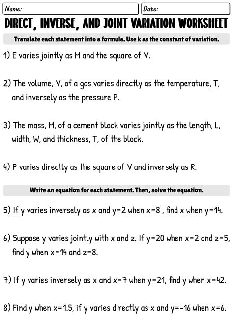42 direct and inverse variation worksheet with answers Worksheet Database