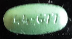 44 677 green pill. GREEN OVAL Pill with imprint 44 677 kit for treatment of Cough, Fever, Glucosephosphate Dehydrogenase Deficiency, Liver Diseases, Pain, Headache, Sleep Initiation and ... 