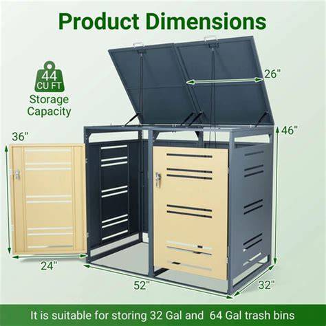 44 Cu.Ft Outdoor Metal Trash Can Storage Shed for 2 Bins, Double ... - raincitystudios.com