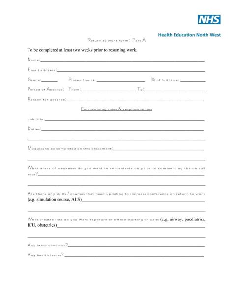 44 Return To Work Work Release Forms Printabletemplates