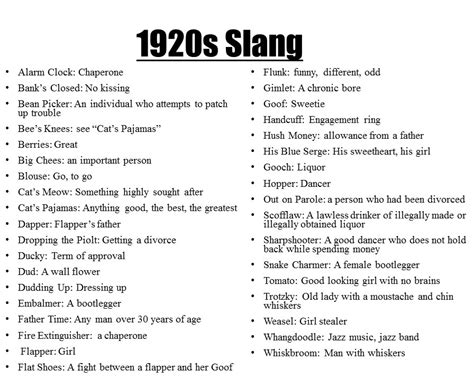 442 1920s Slang Words And Phrases That Are 1920s Slang Worksheet - 1920s Slang Worksheet