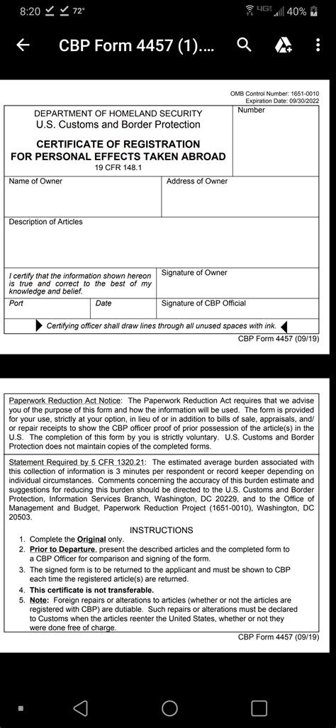4457 Customs Form Form example download