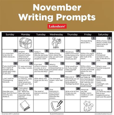 45 Great November Writing Prompts With Printable Calendar Writing Prompts Calendar - Writing Prompts Calendar