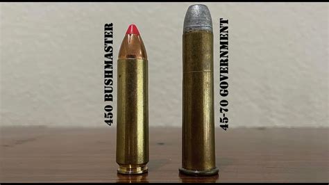450 Bushmaster vs 45-70 Loading Type. When it comes to loading types, the 45-70 walks over the 450 Bushmaster because it provides more options for loading types in contrast to the 450 Bushmaster round’s limited options. The Government 45-70 offers modern loading types such as Ruger No. 1, the Marlin 1895, and Trapdoor Springfields. . 