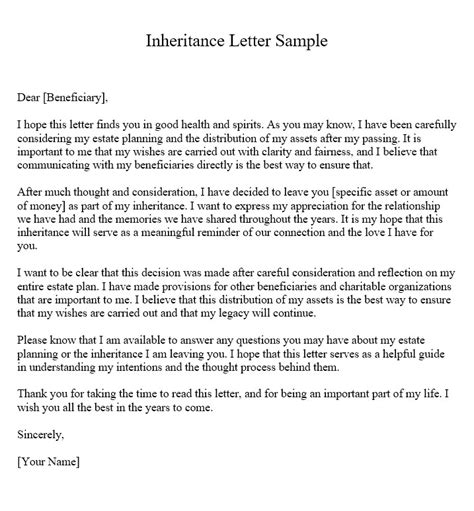 46+ Inheritance Letter Inheritance Document Sample Sample Letter