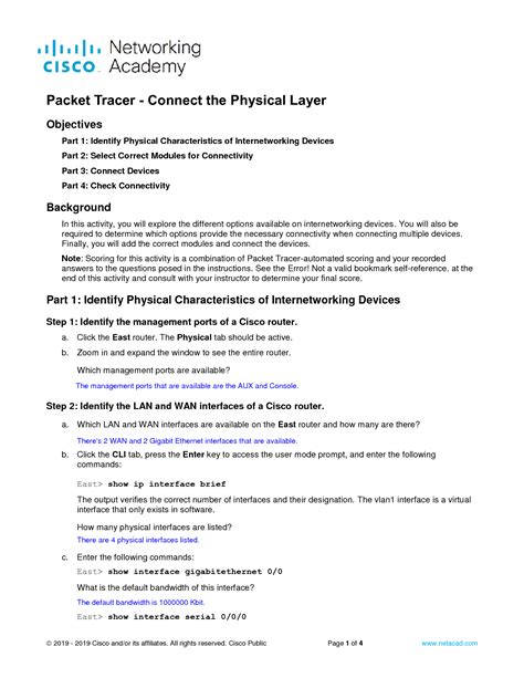 471 Packet Tracer Physical Layer Exploration