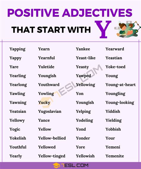 49 Positive Adjectives That Start With Y 7esl Nice Words That Start With Y - Nice Words That Start With Y