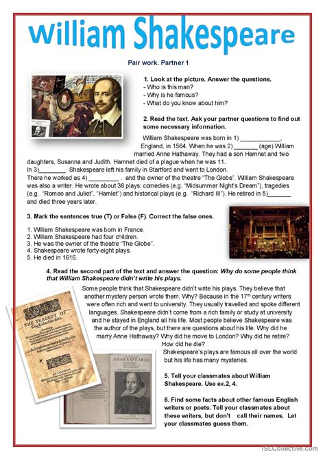 49 Shakespeare English Esl Worksheets Pdf Amp Doc Shakespeare Background Worksheet - Shakespeare Background Worksheet