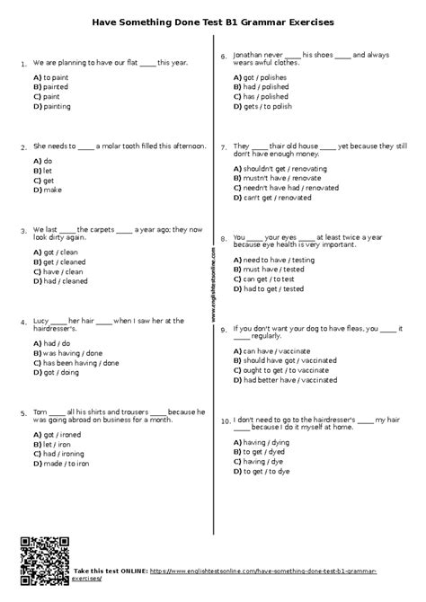 494 Have Something Done Test B1 Grammar Exercises