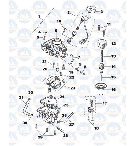 49cc 50cc scooter carburetor diagram. FUEL SYSTEM SR 50 3.4.2. REMOVING THE CARBURETOR C 364 • Loosen and remove the two screws. • Loosen and remove the screw. • Loosen the carburetor clamp. • Remove the air box. 3 - 17... Page 73 FUEL SYSTEM SR 50 • Disconnect the automatic choke connector. • Pinch the two heater hoses. • Remove the two clamps and remove the hoses. 