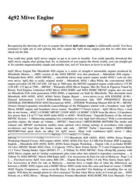 4g92 Mivec Engine Manual
