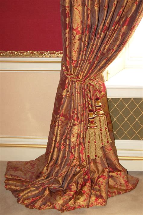 4pc Custom Drapes Curtain Pleated 80x98 Plaid Tassel Gold Red …